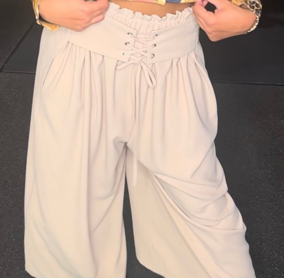 Beige wide leg pants